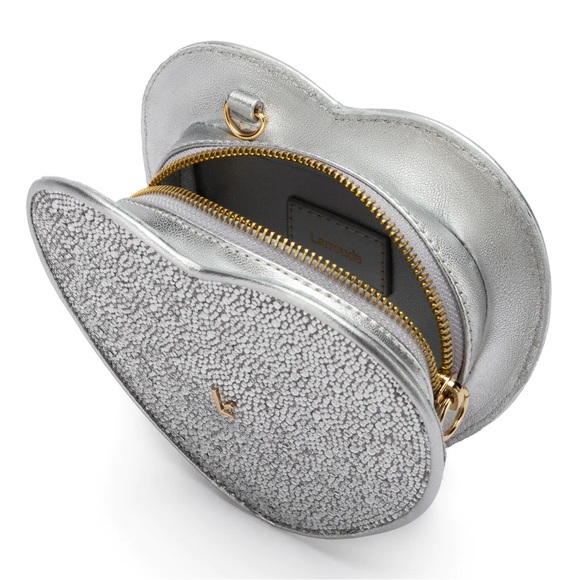 Larroude Heartbreaker Crossbody Bag In Crystal and Light Gray Vegan Suede NWT - Picture 3 of 14